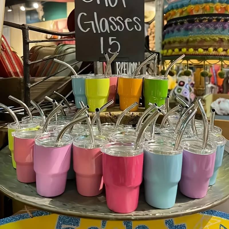 🔥Last Day Special Sale 49% OFF🍀3oz Mini Stainless Steel Wine , Mini Car Cups, Vacuum Shot Cup With Straw