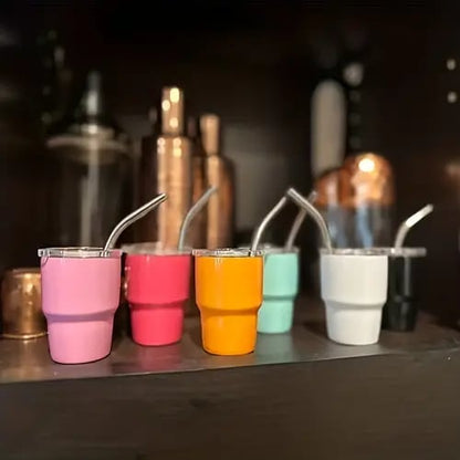 🔥Last Day Special Sale 49% OFF🍀3oz Mini Stainless Steel Wine , Mini Car Cups, Vacuum Shot Cup With Straw