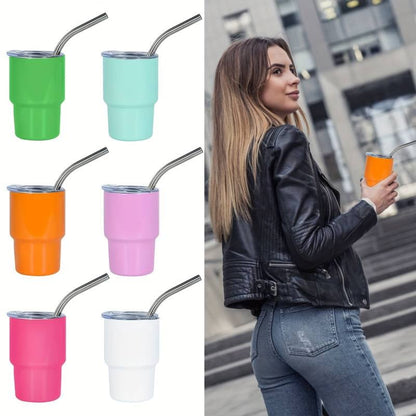 🔥Last Day Special Sale 49% OFF🍀3oz Mini Stainless Steel Wine , Mini Car Cups, Vacuum Shot Cup With Straw